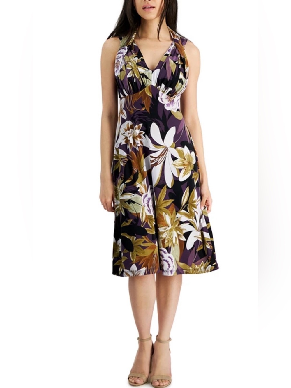 Connected Tropical Floral Sleeveless Halter Sheath Dress - Size 10 - NWOT